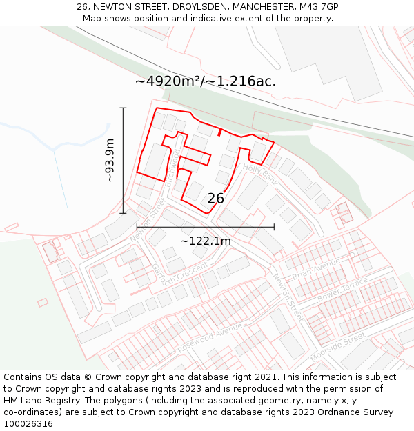 26, NEWTON STREET, DROYLSDEN, MANCHESTER, M43 7GP: Plot and title map