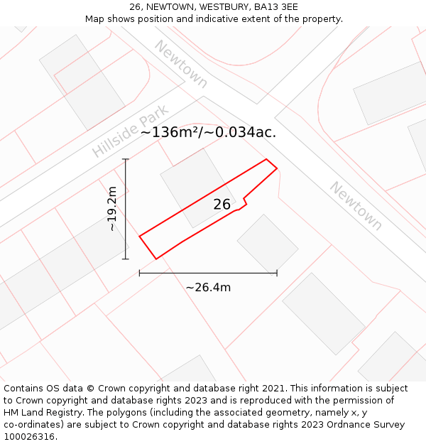 26, NEWTOWN, WESTBURY, BA13 3EE: Plot and title map