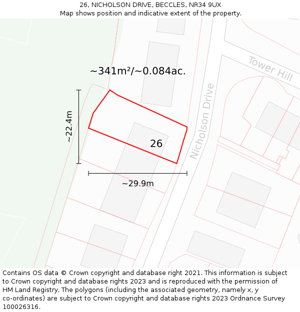 26, NICHOLSON DRIVE, BECCLES, NR34 9UX: Plot and title map