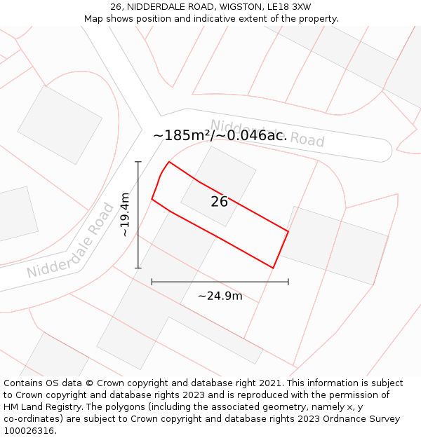 26, NIDDERDALE ROAD, WIGSTON, LE18 3XW: Plot and title map