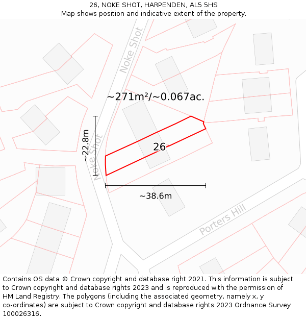 26, NOKE SHOT, HARPENDEN, AL5 5HS: Plot and title map