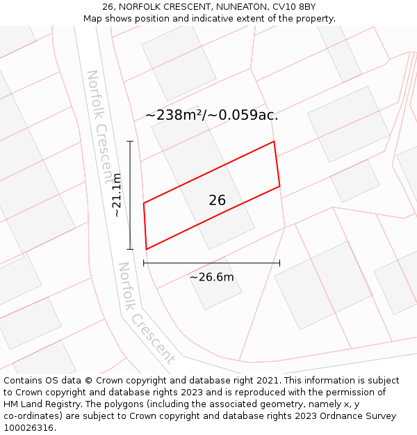 26, NORFOLK CRESCENT, NUNEATON, CV10 8BY: Plot and title map