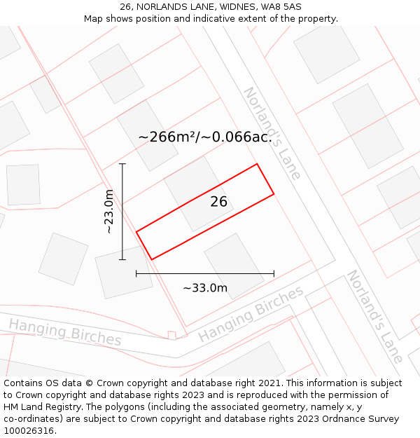 26, NORLANDS LANE, WIDNES, WA8 5AS: Plot and title map