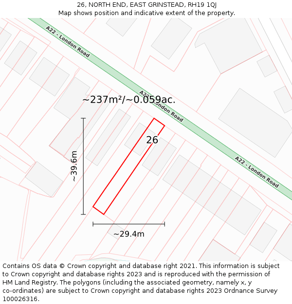 26, NORTH END, EAST GRINSTEAD, RH19 1QJ: Plot and title map