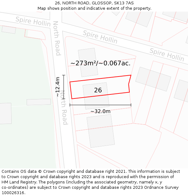 26, NORTH ROAD, GLOSSOP, SK13 7AS: Plot and title map