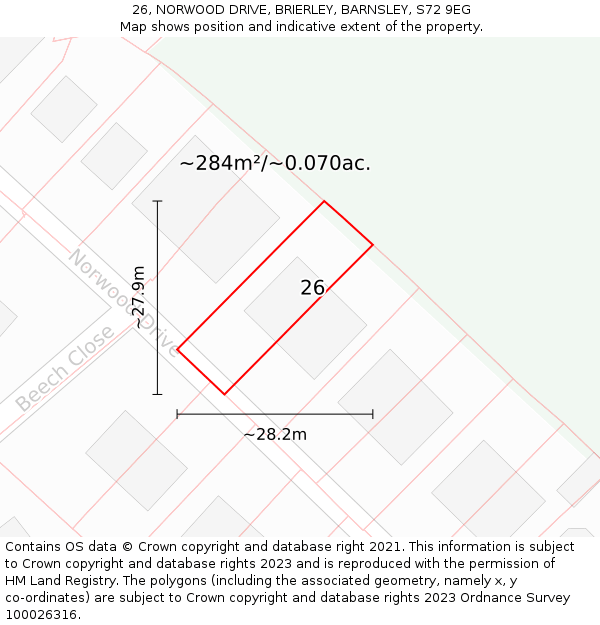 26, NORWOOD DRIVE, BRIERLEY, BARNSLEY, S72 9EG: Plot and title map