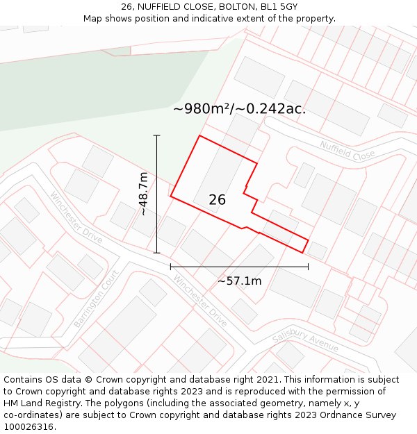 26, NUFFIELD CLOSE, BOLTON, BL1 5GY: Plot and title map