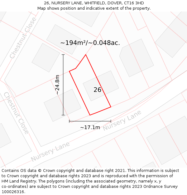 26, NURSERY LANE, WHITFIELD, DOVER, CT16 3HD: Plot and title map