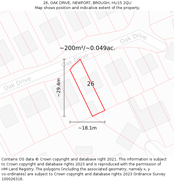 26, OAK DRIVE, NEWPORT, BROUGH, HU15 2QU: Plot and title map