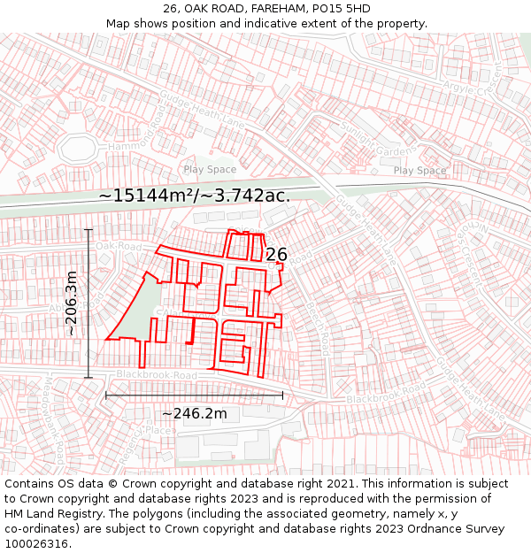 26, OAK ROAD, FAREHAM, PO15 5HD: Plot and title map