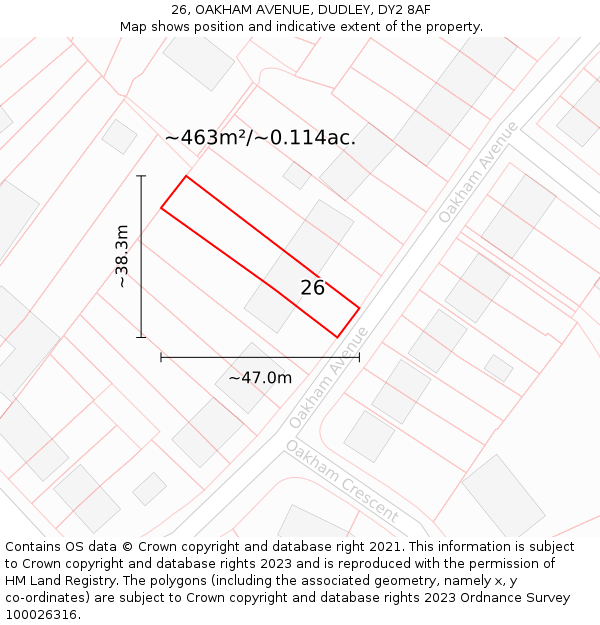 26, OAKHAM AVENUE, DUDLEY, DY2 8AF: Plot and title map