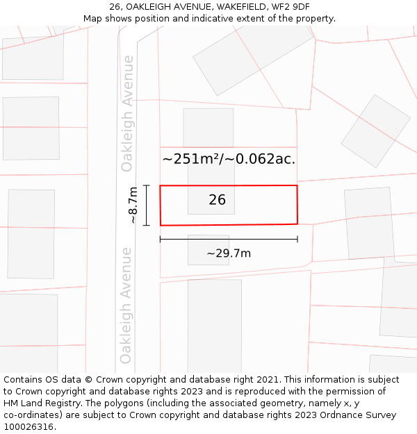 26, OAKLEIGH AVENUE, WAKEFIELD, WF2 9DF: Plot and title map