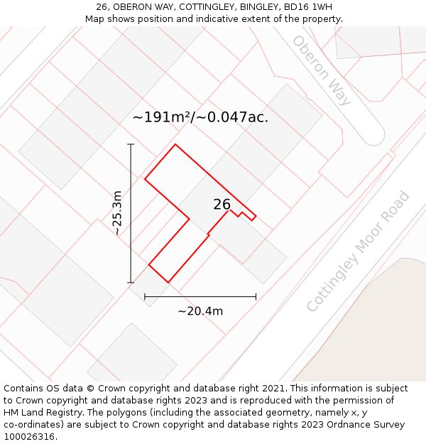 26, OBERON WAY, COTTINGLEY, BINGLEY, BD16 1WH: Plot and title map