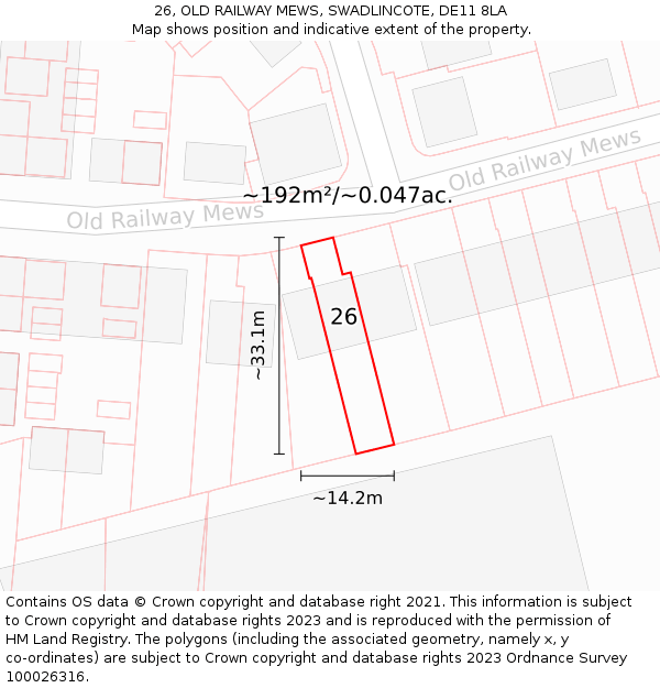 26, OLD RAILWAY MEWS, SWADLINCOTE, DE11 8LA: Plot and title map