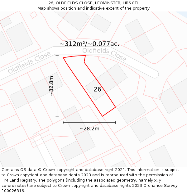 26, OLDFIELDS CLOSE, LEOMINSTER, HR6 8TL: Plot and title map