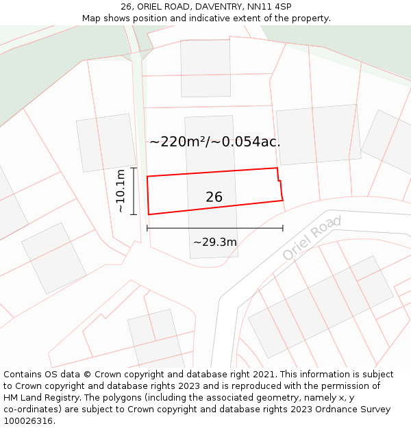 26, ORIEL ROAD, DAVENTRY, NN11 4SP: Plot and title map