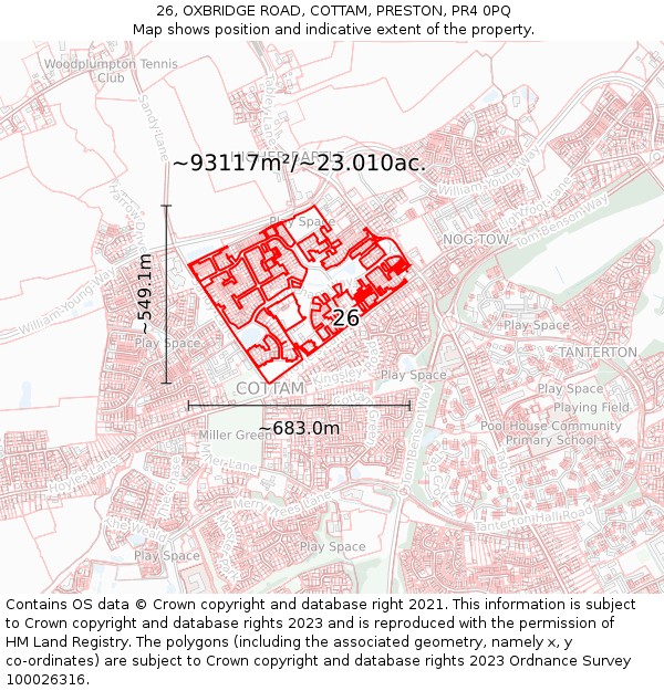 26, OXBRIDGE ROAD, COTTAM, PRESTON, PR4 0PQ: Plot and title map