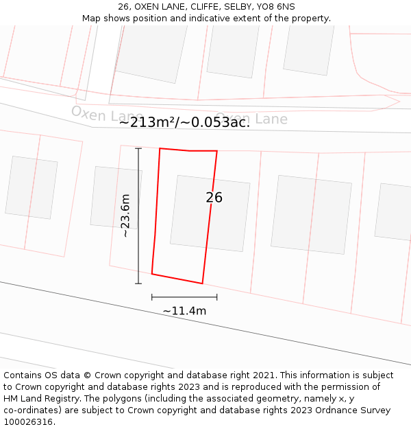 26, OXEN LANE, CLIFFE, SELBY, YO8 6NS: Plot and title map