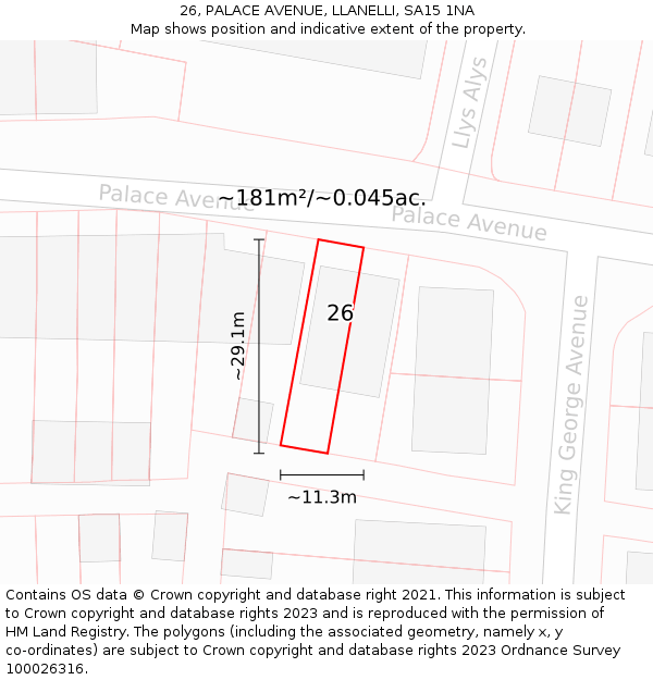 26, PALACE AVENUE, LLANELLI, SA15 1NA: Plot and title map