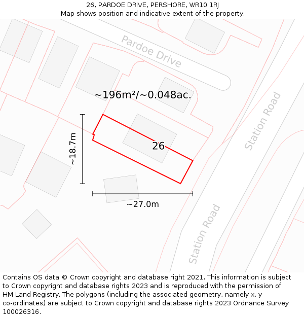 26, PARDOE DRIVE, PERSHORE, WR10 1RJ: Plot and title map