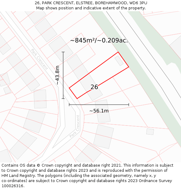 26, PARK CRESCENT, ELSTREE, BOREHAMWOOD, WD6 3PU: Plot and title map