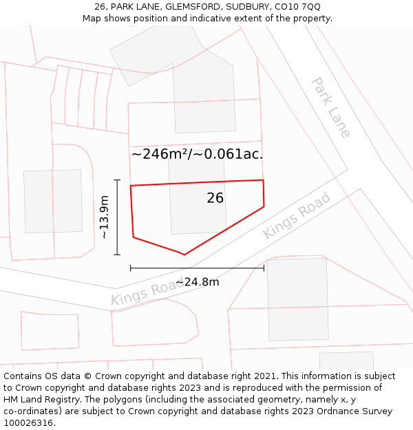 26, PARK LANE, GLEMSFORD, SUDBURY, CO10 7QQ: Plot and title map