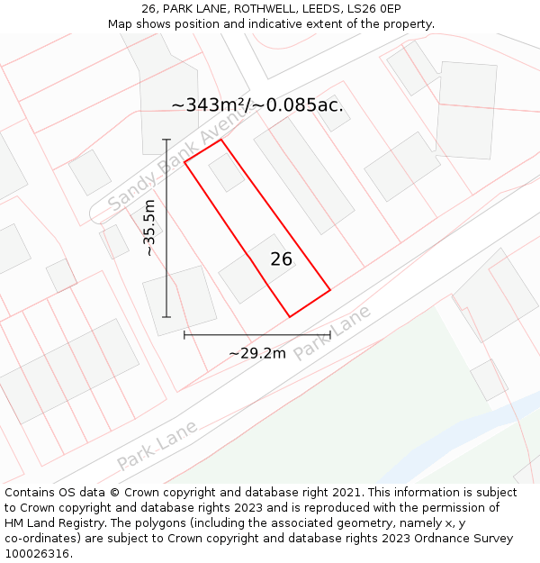 26, PARK LANE, ROTHWELL, LEEDS, LS26 0EP: Plot and title map