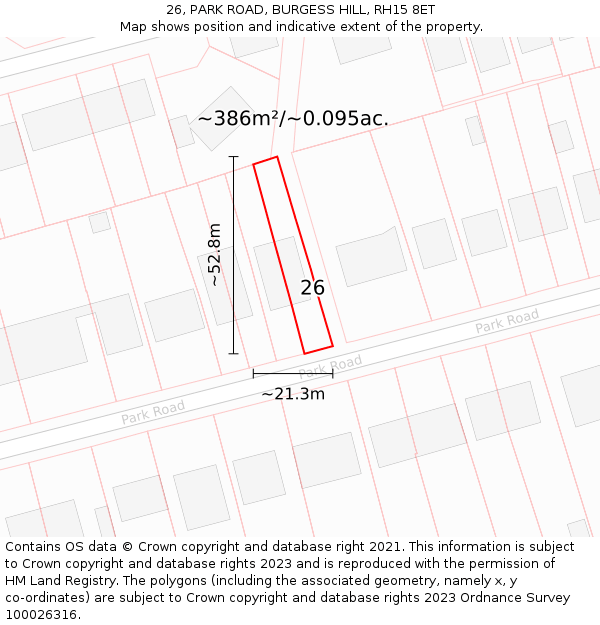 26, PARK ROAD, BURGESS HILL, RH15 8ET: Plot and title map