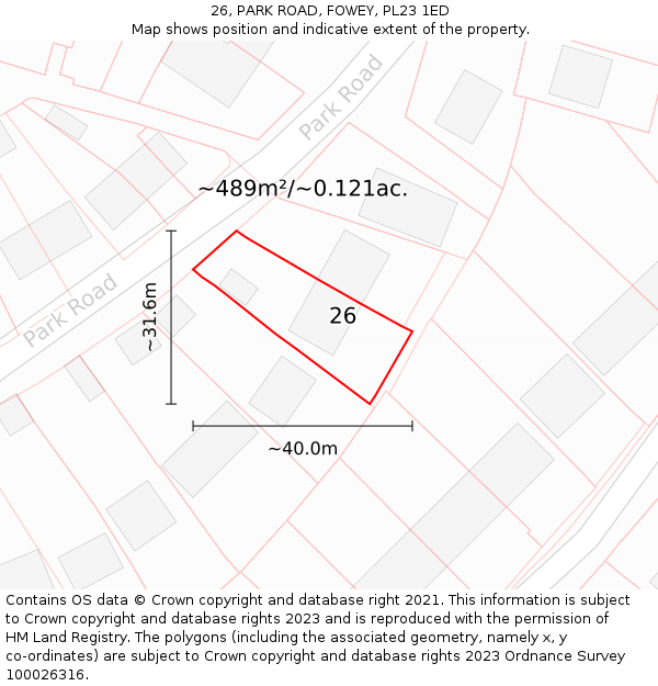 26, PARK ROAD, FOWEY, PL23 1ED: Plot and title map