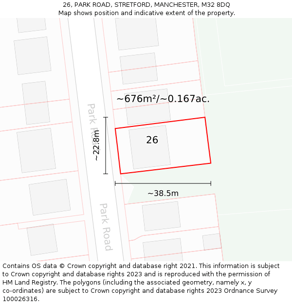 26, PARK ROAD, STRETFORD, MANCHESTER, M32 8DQ: Plot and title map