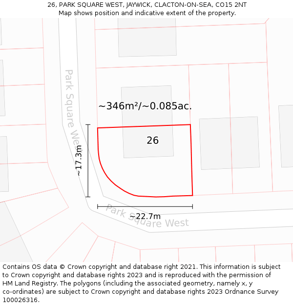 26, PARK SQUARE WEST, JAYWICK, CLACTON-ON-SEA, CO15 2NT: Plot and title map