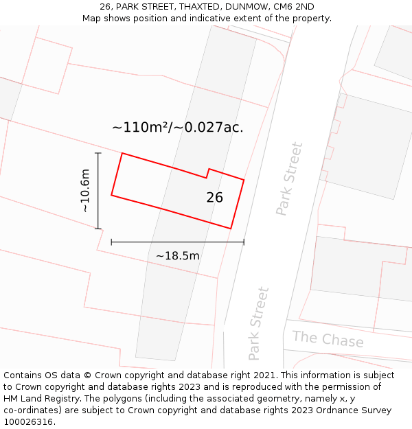 26, PARK STREET, THAXTED, DUNMOW, CM6 2ND: Plot and title map