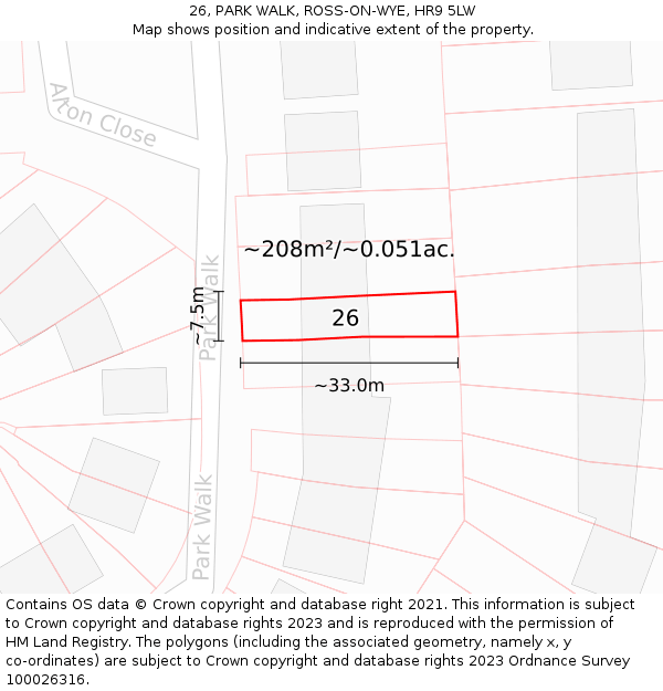 26, PARK WALK, ROSS-ON-WYE, HR9 5LW: Plot and title map