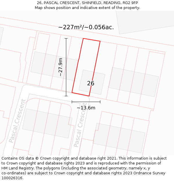 26, PASCAL CRESCENT, SHINFIELD, READING, RG2 9FP: Plot and title map