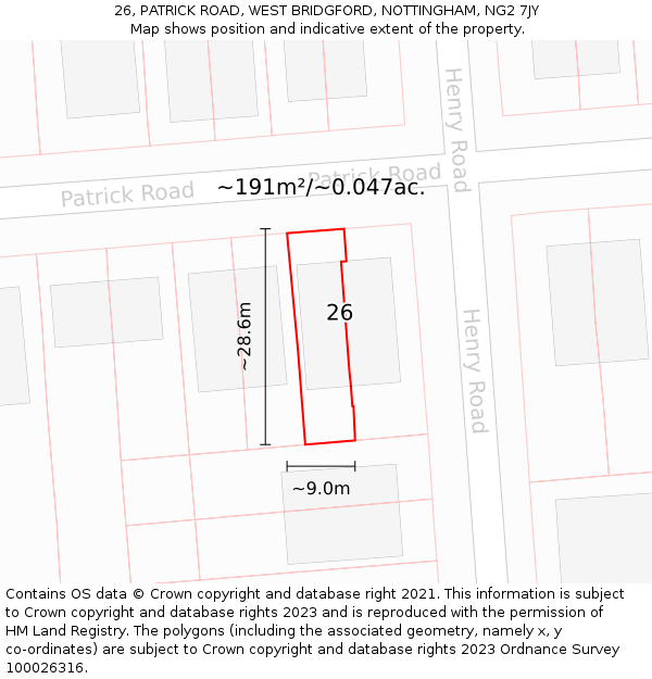 26, PATRICK ROAD, WEST BRIDGFORD, NOTTINGHAM, NG2 7JY: Plot and title map