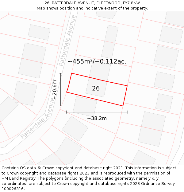 26, PATTERDALE AVENUE, FLEETWOOD, FY7 8NW: Plot and title map