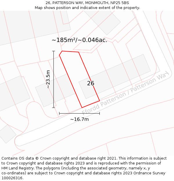 26, PATTERSON WAY, MONMOUTH, NP25 5BS: Plot and title map