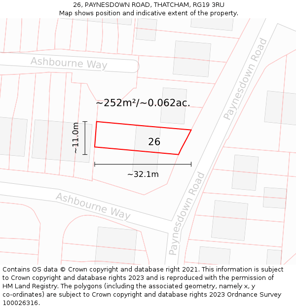 26, PAYNESDOWN ROAD, THATCHAM, RG19 3RU: Plot and title map