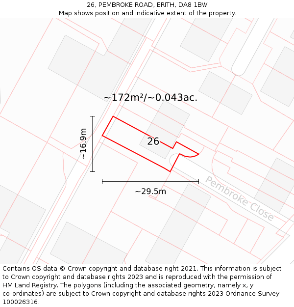 26, PEMBROKE ROAD, ERITH, DA8 1BW: Plot and title map