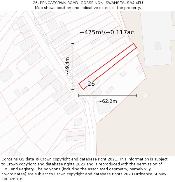 26, PENCAECRWN ROAD, GORSEINON, SWANSEA, SA4 4FU: Plot and title map