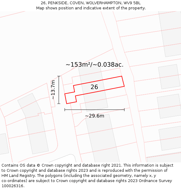 26, PENKSIDE, COVEN, WOLVERHAMPTON, WV9 5BL: Plot and title map