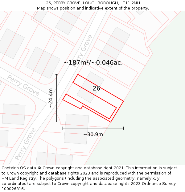 26, PERRY GROVE, LOUGHBOROUGH, LE11 2NH: Plot and title map