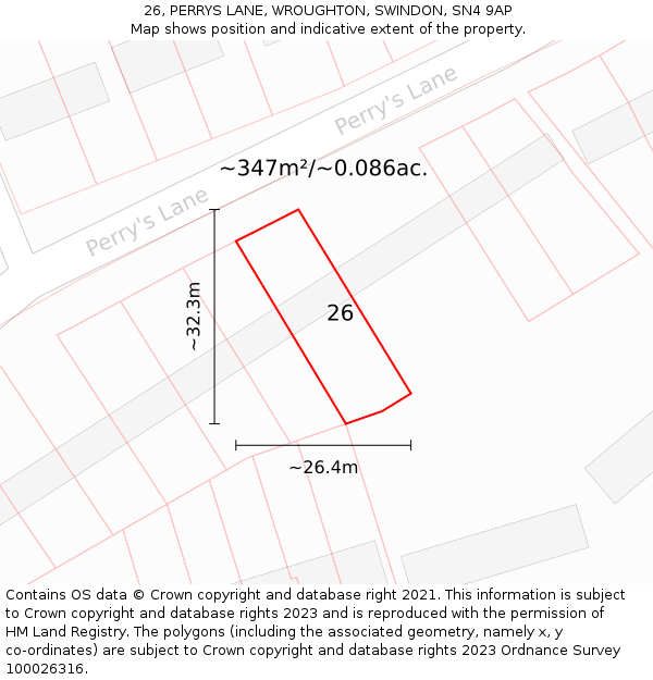 26, PERRYS LANE, WROUGHTON, SWINDON, SN4 9AP: Plot and title map