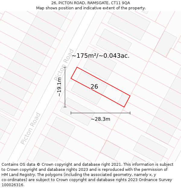 26, PICTON ROAD, RAMSGATE, CT11 9QA: Plot and title map