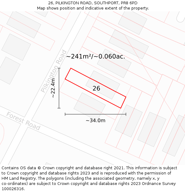 26, PILKINGTON ROAD, SOUTHPORT, PR8 6PD: Plot and title map