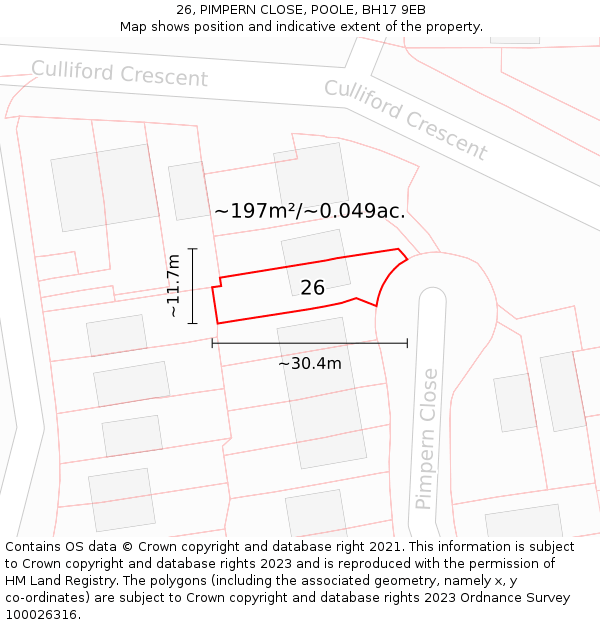 26, PIMPERN CLOSE, POOLE, BH17 9EB: Plot and title map