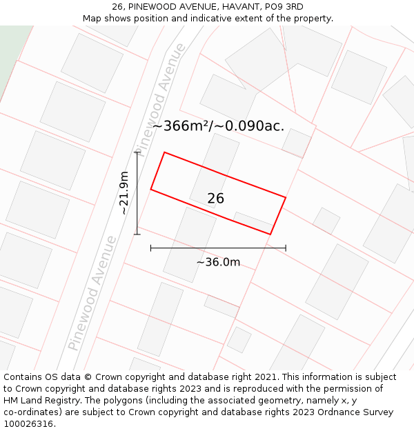 26, PINEWOOD AVENUE, HAVANT, PO9 3RD: Plot and title map
