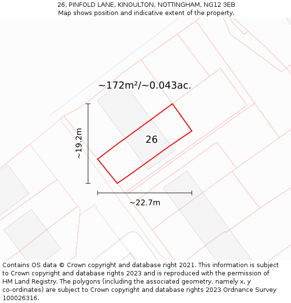 26, PINFOLD LANE, KINOULTON, NOTTINGHAM, NG12 3EB: Plot and title map