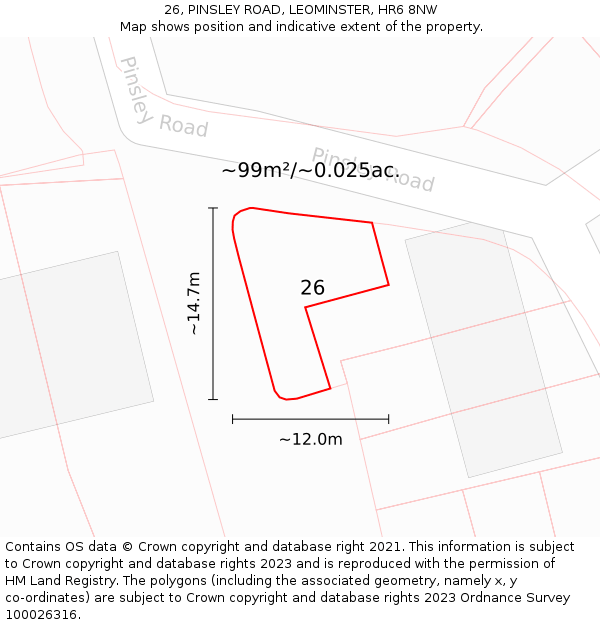 26, PINSLEY ROAD, LEOMINSTER, HR6 8NW: Plot and title map