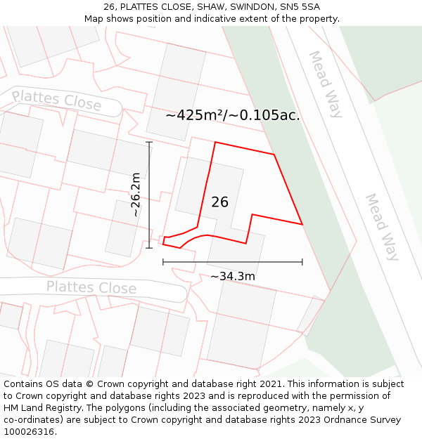 26, PLATTES CLOSE, SHAW, SWINDON, SN5 5SA: Plot and title map